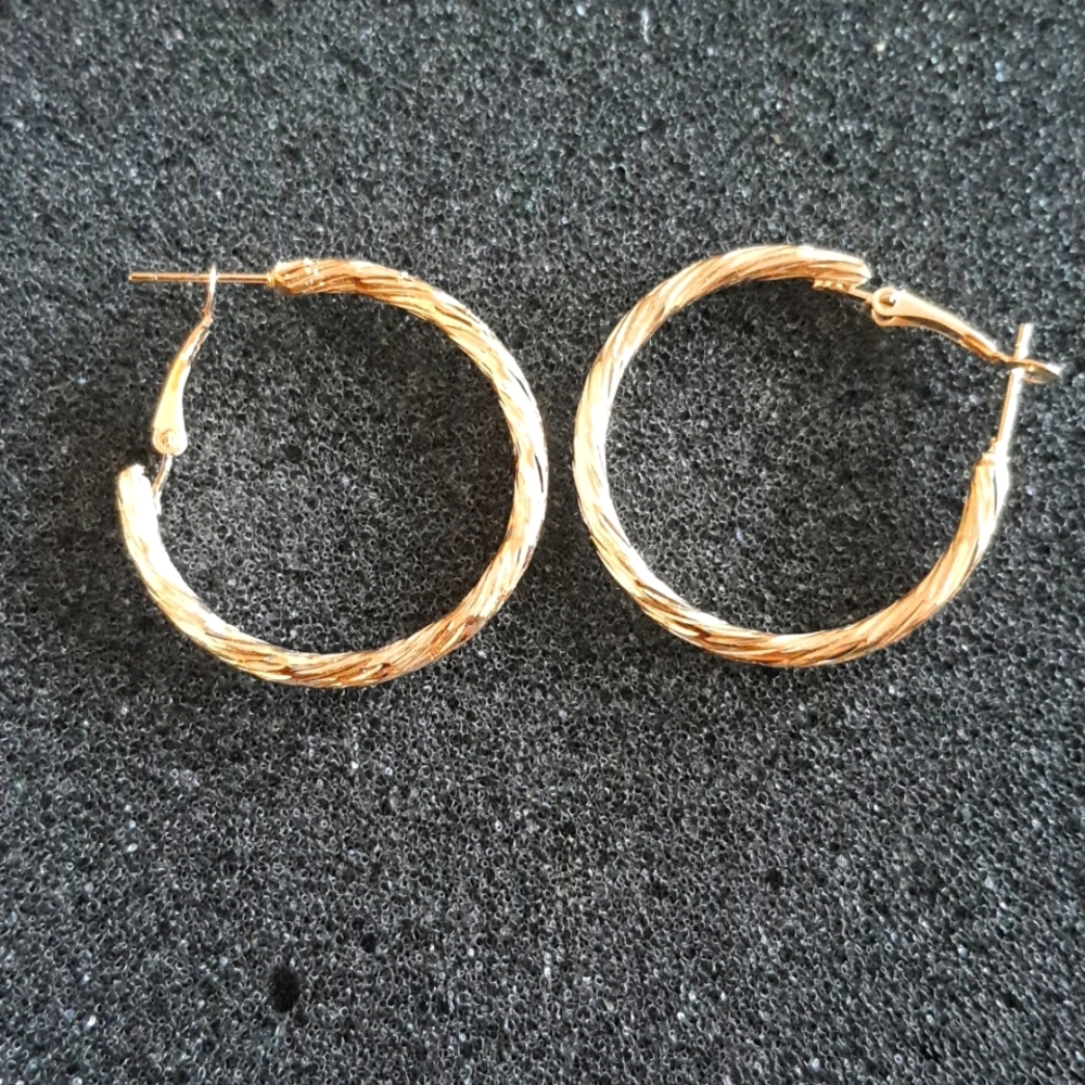 Gold hoop twisty earrings
